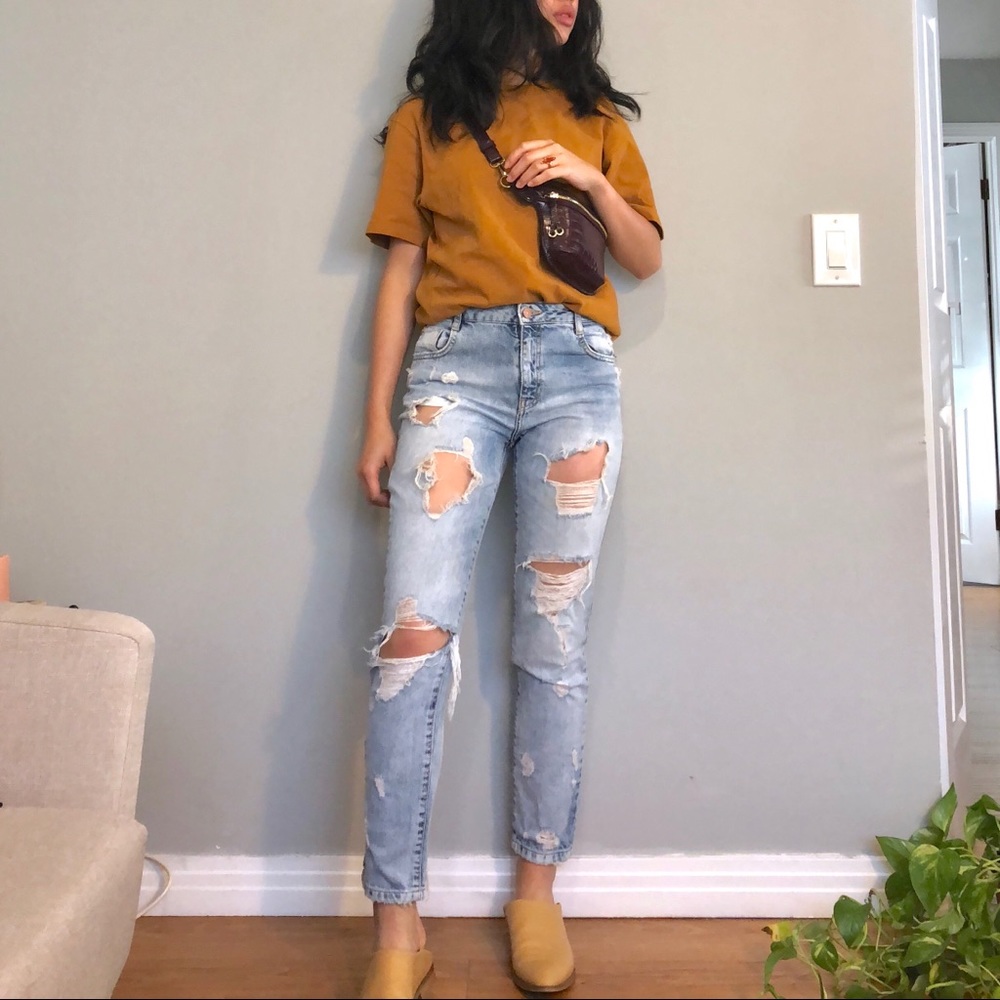 ZARA trafaluc distressed damaged boyfriend jeans